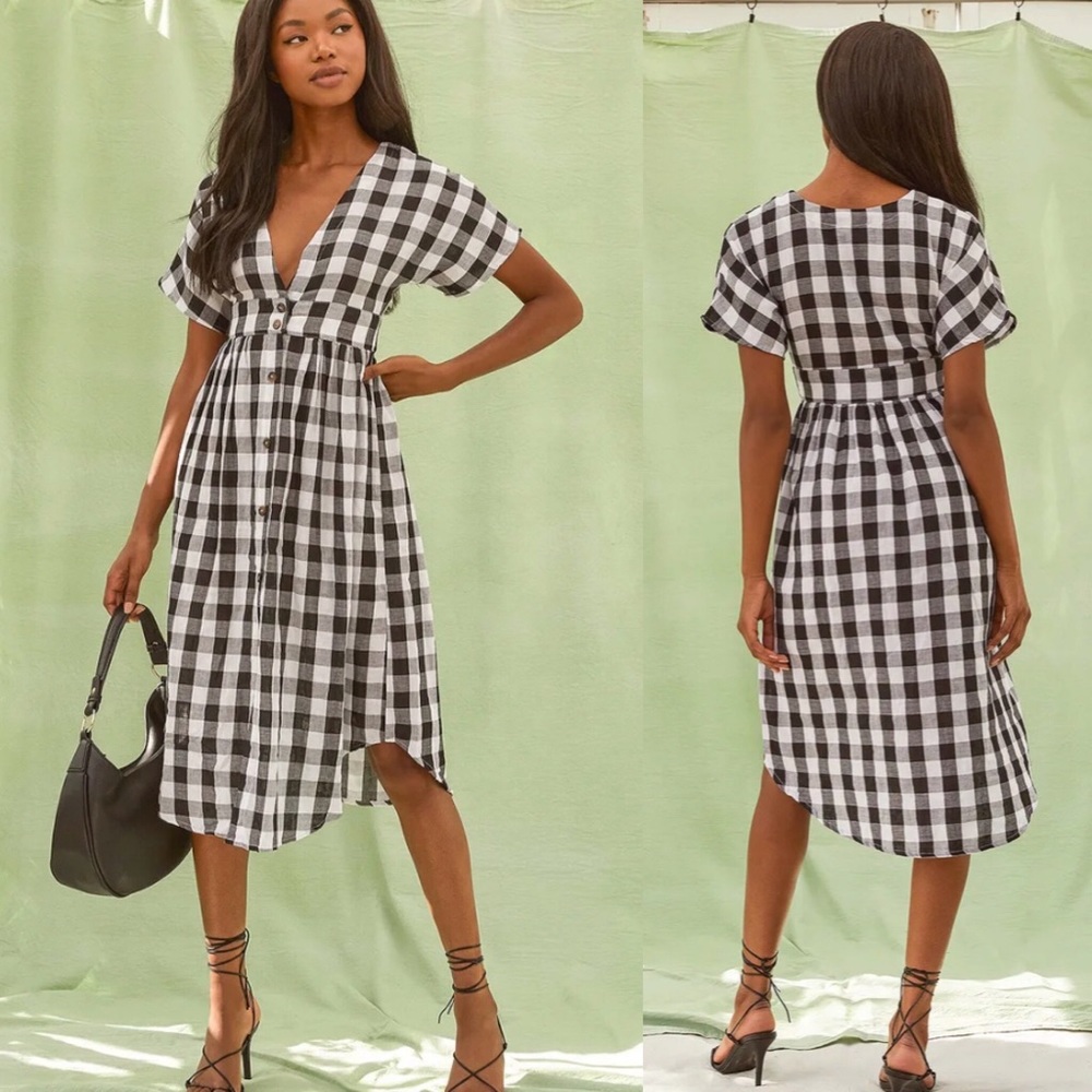 Lulus Checks Out Gingham Button-Front Midi Dress - image 1